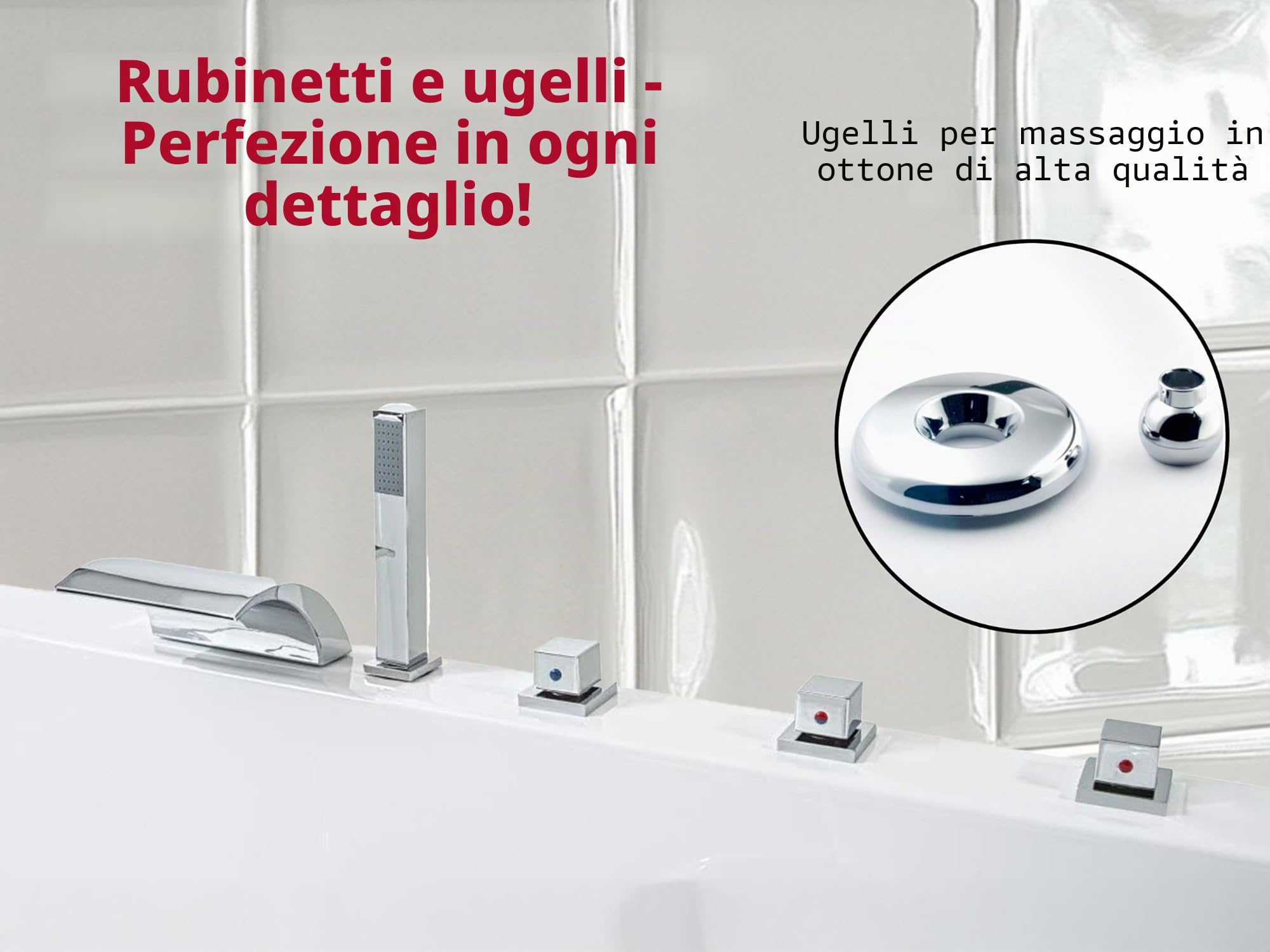 Whirlpool Vasca Venezia Made in Germany Destra o Sinistra 150/160/170 x 75 cm con 6 Massaggio Ugelli + con Rubinetti Runde Destro/Sinistra Vasca Angolare