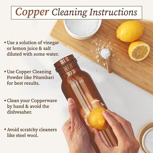 Miniatura 7 de Botella de agua de cobre 100% puro para beber, ayurvédica a prueba de fugas, apta para viajes, recipiente de boca ancha de 34 onzas