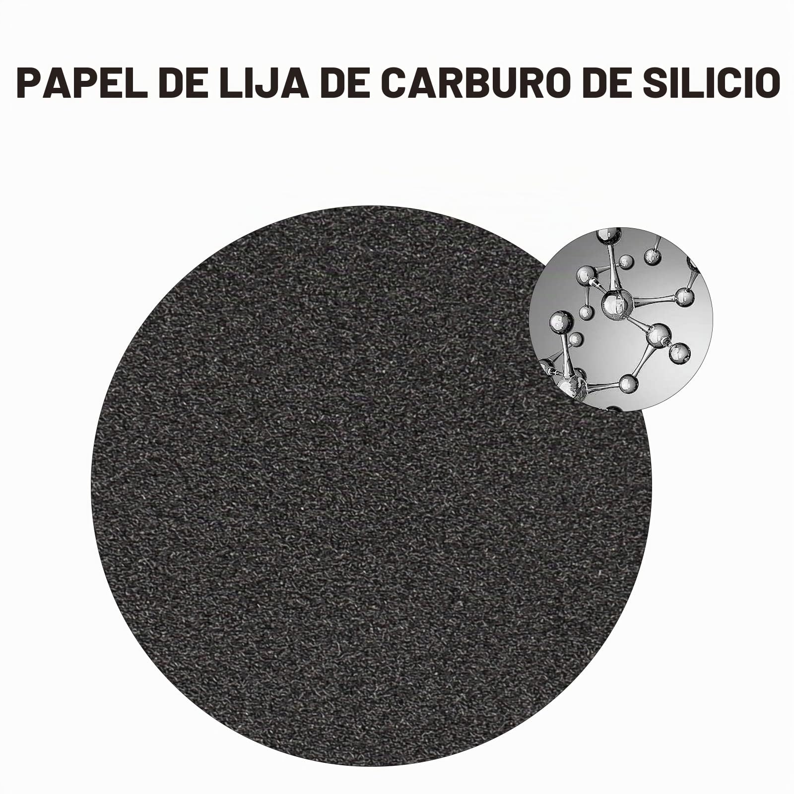 Papel de Lija 125mm Negro,90Piezas Discos de Lija,10x220/240/400/600/800/1000/1500/2000/3000Grano Mezclado,8Agujeros Carburo de Silicio Circular.