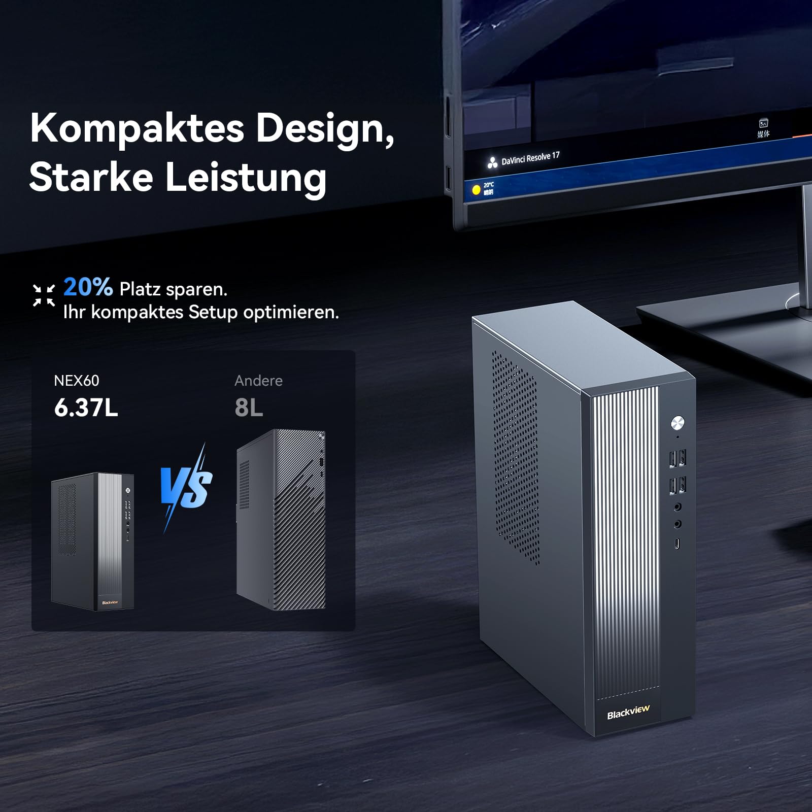Blackview Silent Business Office Computer NEX60 | 2026 Intel Core 5-210H - 13. Gen| 16GB DDR4 | 512GB SSD | Win 11 Pro Desktop PC| WLAN 6 & Bluetooth 5.2 | USB 3.2 | 3 Jahre Garantie - Startklar