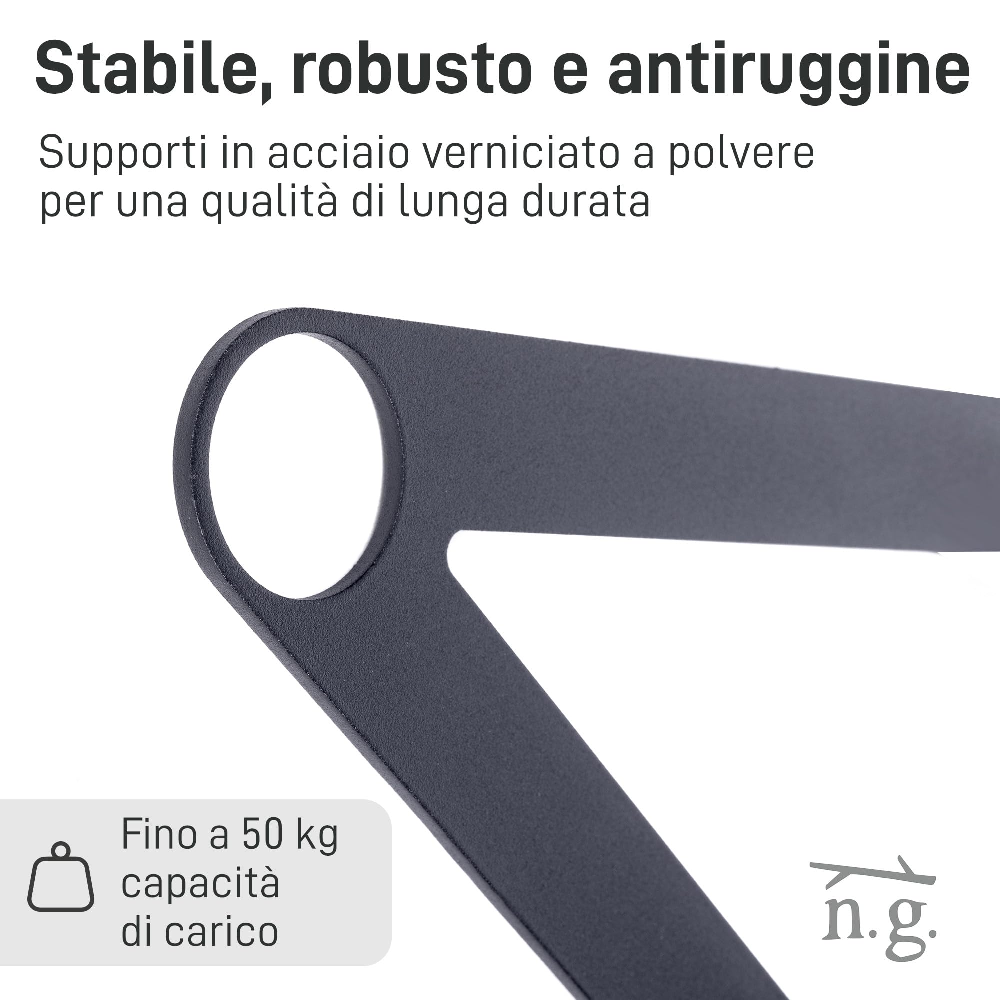 Natural Goods Berlin Appendi-Abiti da Muro Design GARD REINICKENDORF | Montaggio a Parete | Supporti per Asta per Abiti in Metallo in Negro | 100cm Barra Rotonda in Legno di Rovere Europeo