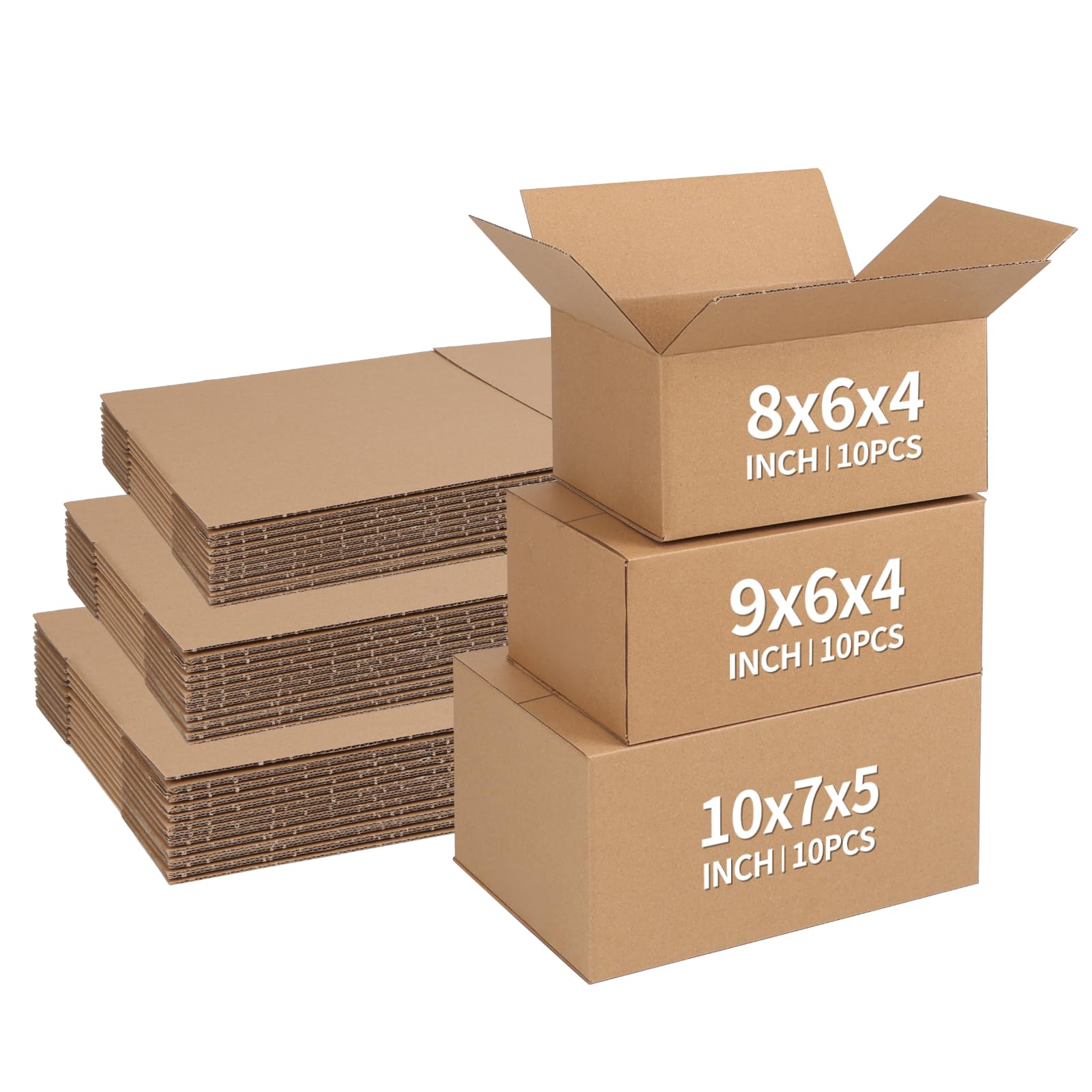 CRUGLA Paquete de 30 cajas de envío de varios tamaños (10 x 7 x 5, 9 x 6 x 4, 8 x 6 x 4), 10 cajas pequeñas para embalaje de pequeñas empresas, envío y almacenamiento
