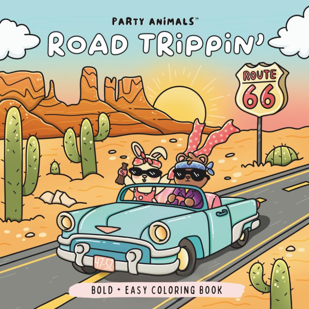 Road Trippin': Stress-Relief Coloring Book for Adults & Teens Featuring Bold Designs, Funny Animal Characters, and Road Trip Adventures (Wild Adventures)