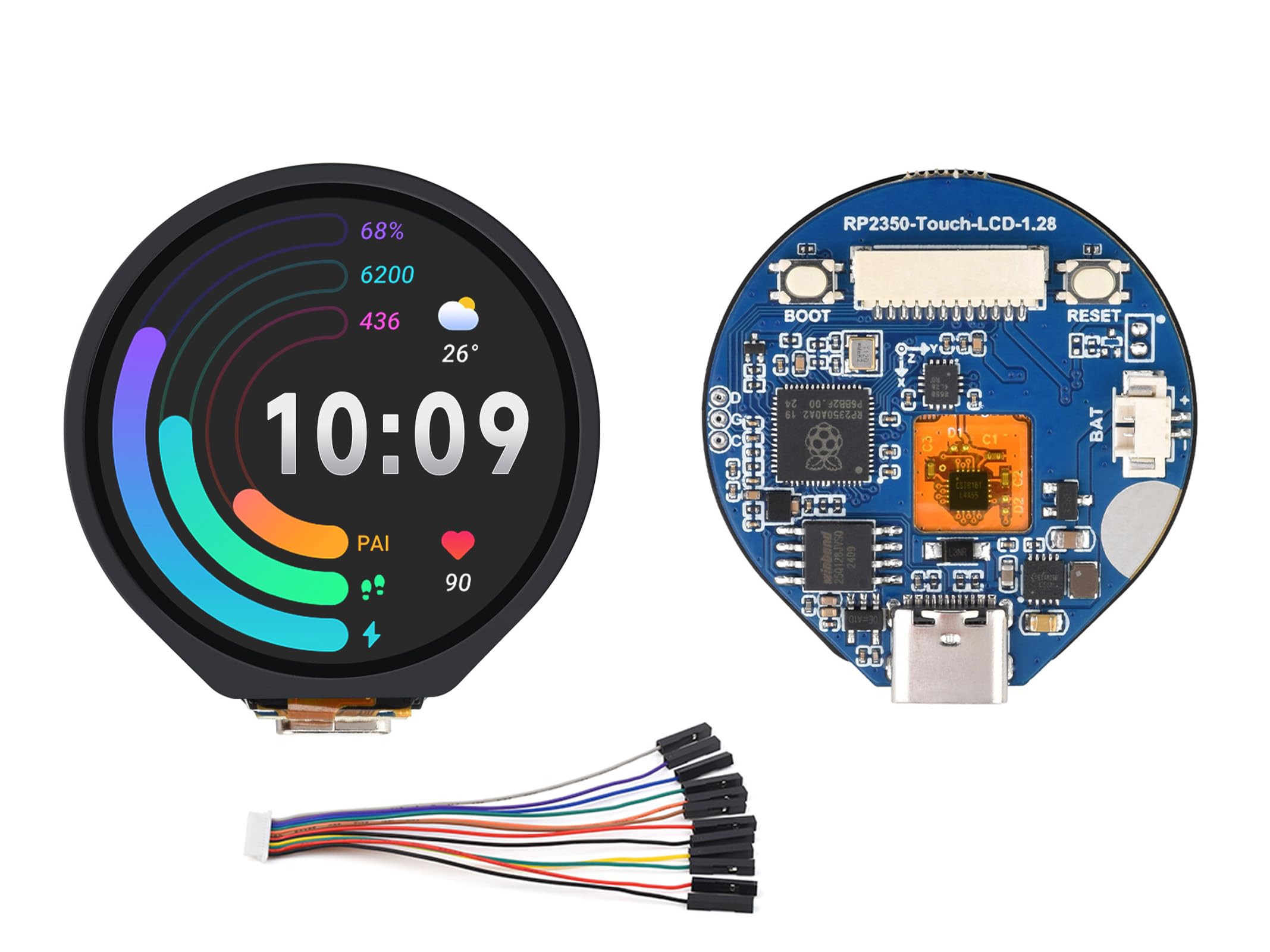 RP2350 Microcontroller Development Board with 1.28inch Round Touch Screen IPS LCD 240×240 Pixels, 65K Color, Based on RPi RP2350, Dual-Core & Dual-Architecture Design Type-C Connector