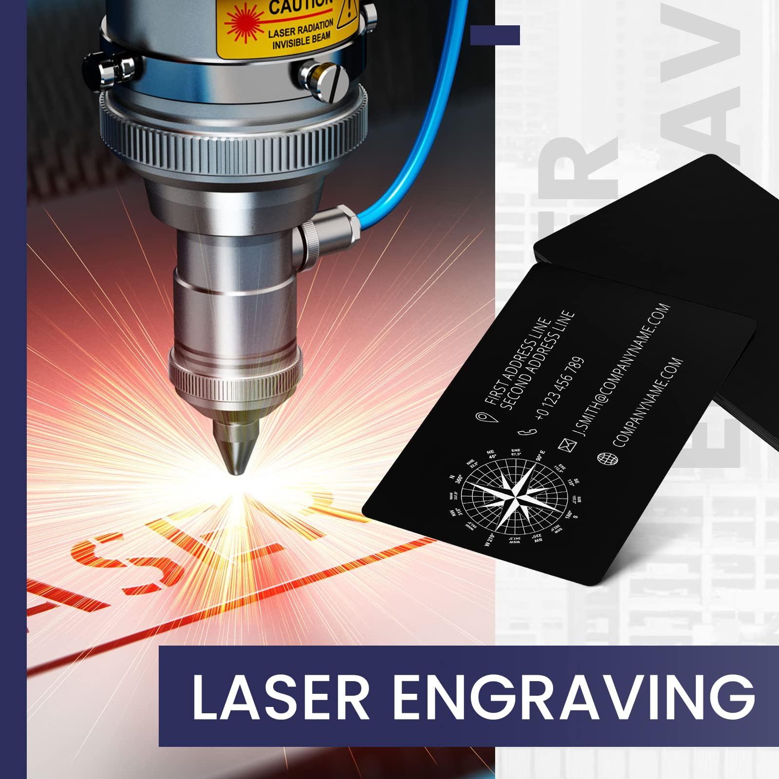 Biglietti da Visita in Metallo 50 Pezzi, Vuoto in Lega di Alluminio 0,22 mm 8,6x5,4 cm per Incisione Laser Nero