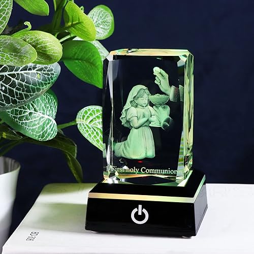 Miniatura 5 de Qianwei Regalos de primera comunión para niñas, grabado en 3D, figura de cristal para niña orante, decoración de velo de primera comunión, regalos
