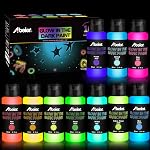 ABEIER Glow dans la peinture acrylique sombre, 10 Couleurs vives (60ml/2oz) peinture noire, peinture artisanale néon, peinture fluorescente longue durée idéale pour DIY Projets Décorations de Noël de Pâques Halloween