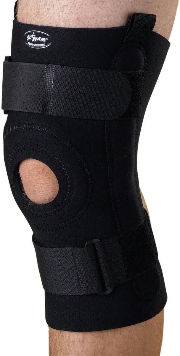 Medline U-Shaped Hinged Knee Supports, 4-Way Stretch Neoprene, Removable U-Buttress, Medial/Lateral Hinges, Size Large, Case of 1 Each