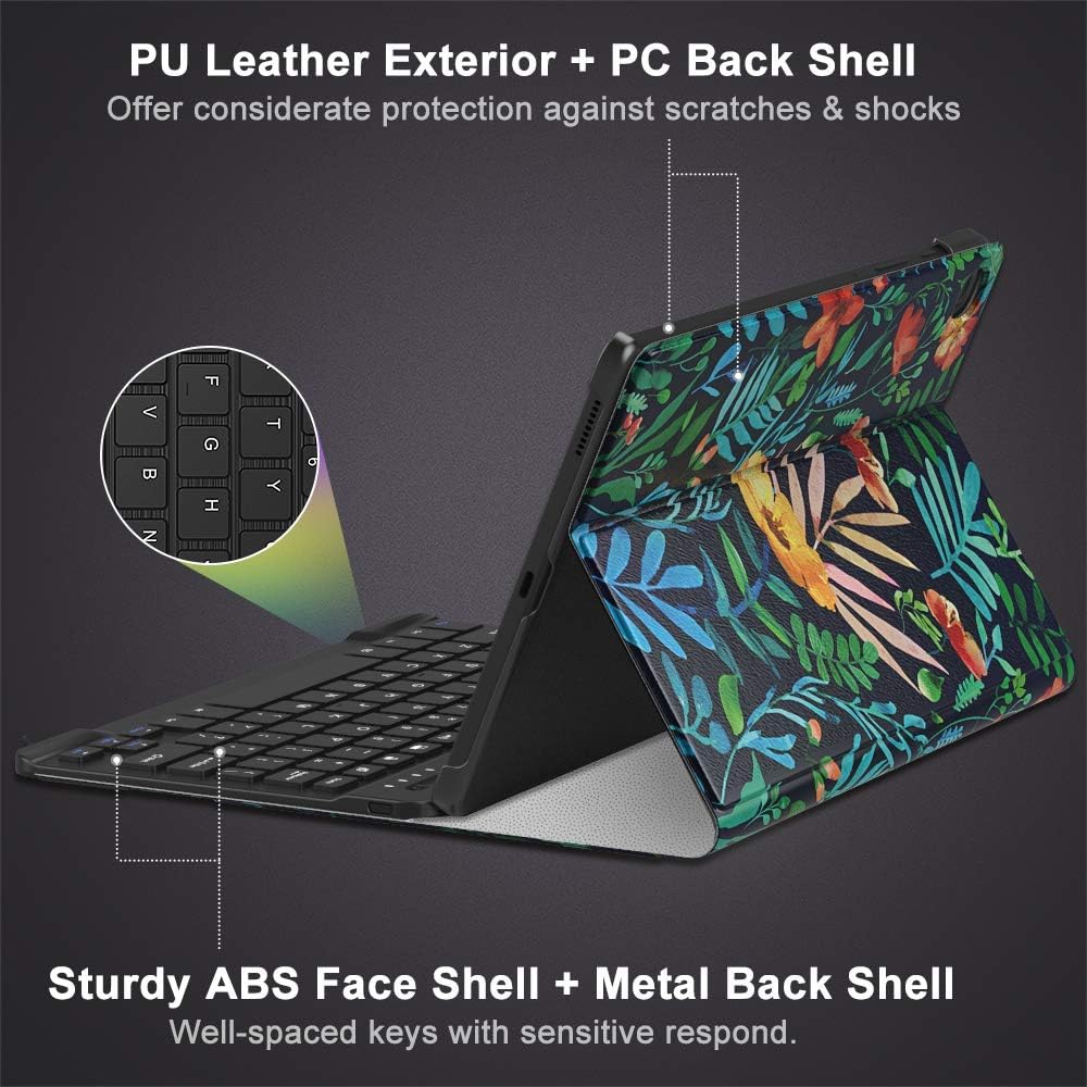 MoKo Keyboard Case Compatible with Galaxy Tab S6 Lite 2020, PU Tablet Cover Shell Case with Removable Wireless Keyboard Fit Samsung Galaxy Tab S6 Lite 10.4 2020 SM-P610/P615, Jungle Night