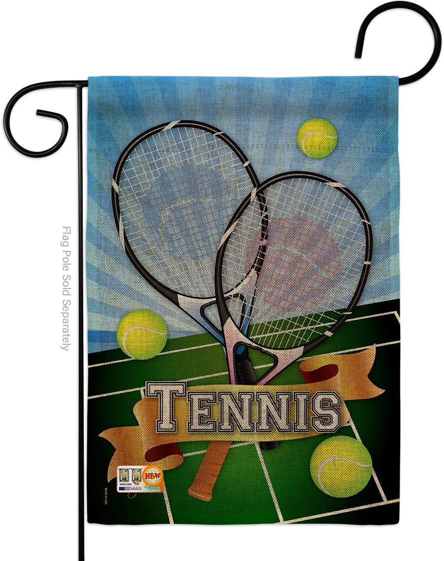Tennis Burlap Garden Flag Sports Raquet Outdoor Ball Court Entertainment Activity Physical Small Decorative Gift Yard House Banner Double-Sided Made In USA 13 X 18.5