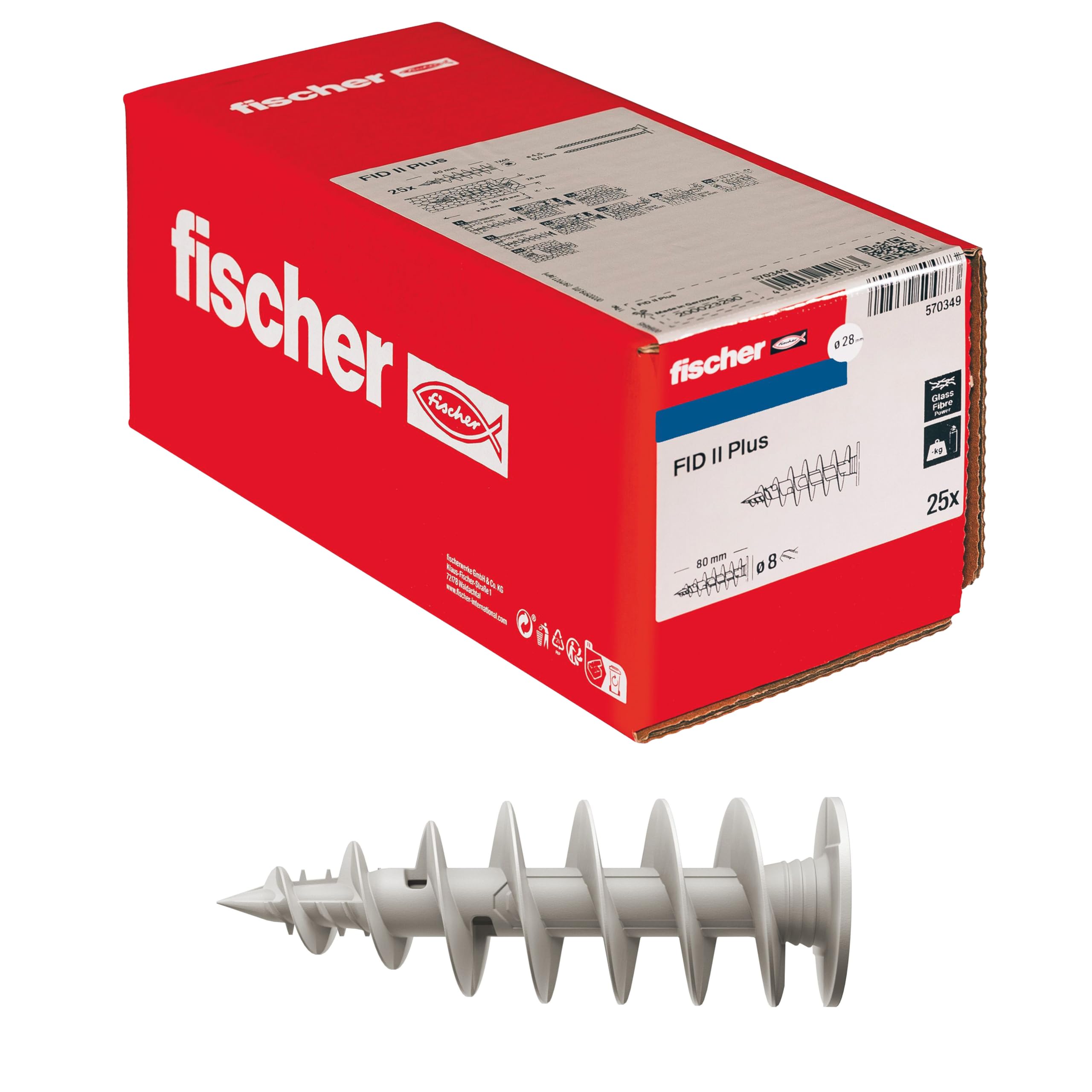 Fischer FID II Plus 80 mm, 25x Tasselli per Cappotti Termici di Spessore Maggiore di 100 mm, Isolanti, Utilizzabili Anche con Tassello Chimico, 570349