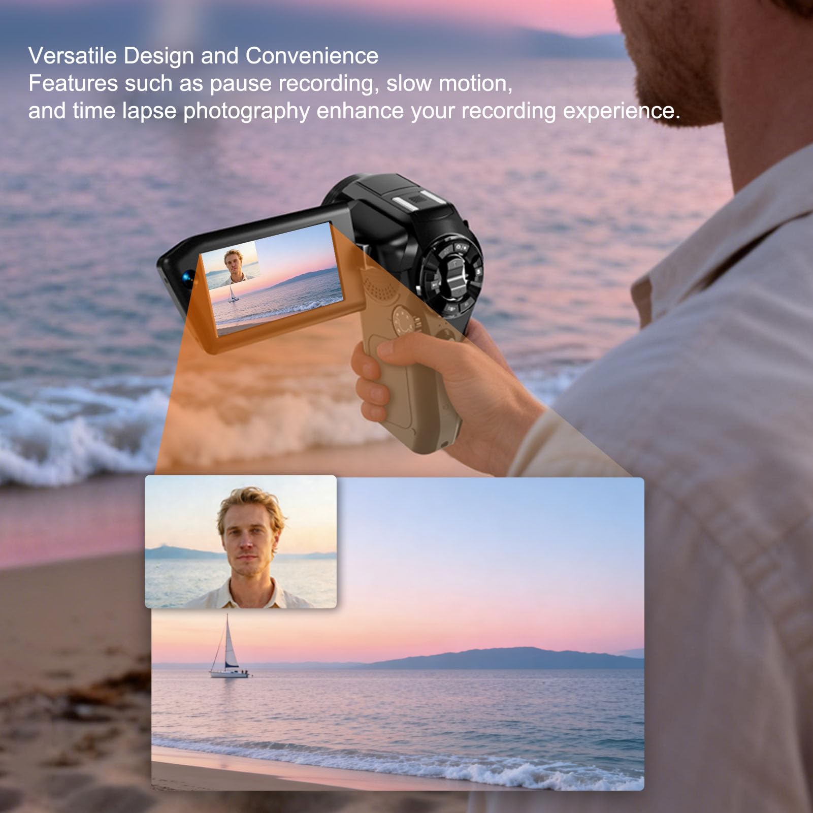 Tangxi Videocamera 8K, Videocamera HD da 75 MP per WiFi con Doppio Obiettivo Zoom Digitale 16X Schermo Ruotabile Controllo Remoto, per i Viaggi dei Vlogger