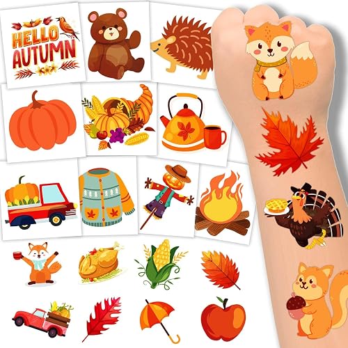 winthrop 240 Pcs Fall Temporary Tattoos for Kids, Thanksgiving Party