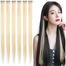Reofrey Wig Extension, One Touch Mesh Extension, Set of 6, Solid Color, One Touch, Straight Point, Mesh, Clip Type, Extension, Daily Use, Cheer, Dance, Recitals, Parties, Fashion Blonde Hair