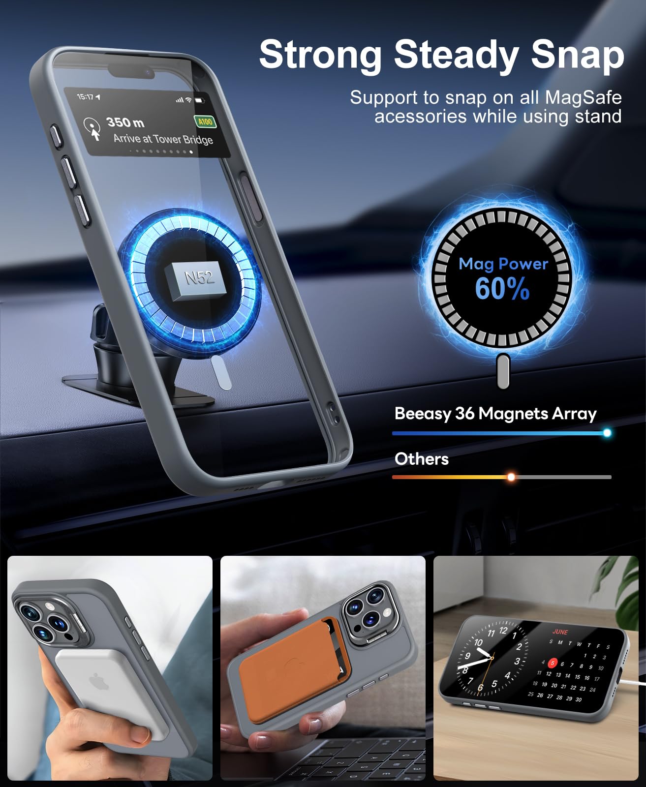 Beeasy Cover per iPhone 15 Pro MagSafe con Cavalletto, Custodia