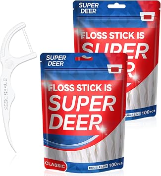 Super Deer Floss Picks 200 Count-Twin-Line, Tooth Picks Flossers with Sure-Zip Bag, Helps to Fight Tooth Decay and Keep Your Teeth Clean, Flossing Sticks for Family