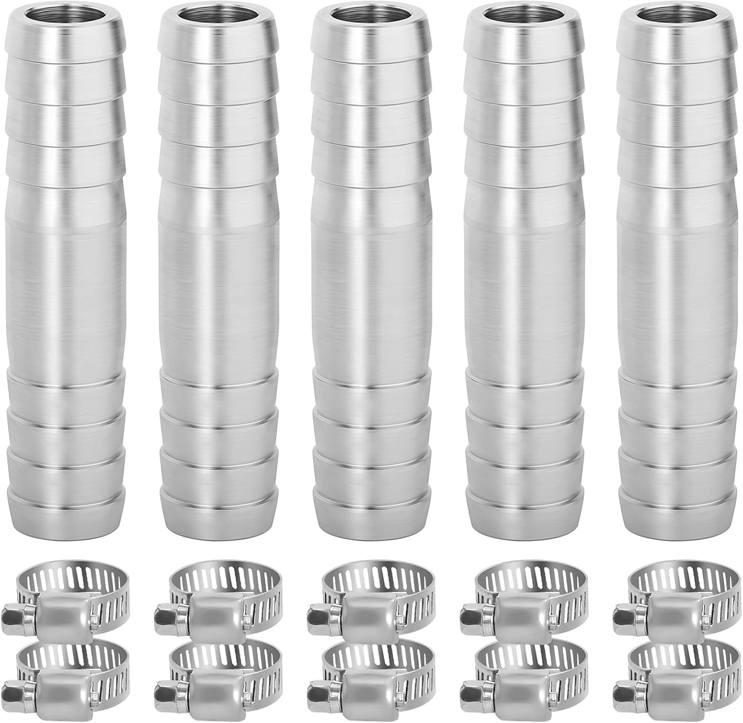 TAISHER 2PCS 304 Stainless Steel Hose Barb Fittings 3/8 Inch to 3/8 Inch Barb Hose, Hose Barb Reducer Splicer Mender Union Air Water Fuel with 10PCS Hose Clamp : Industrial & Scientific