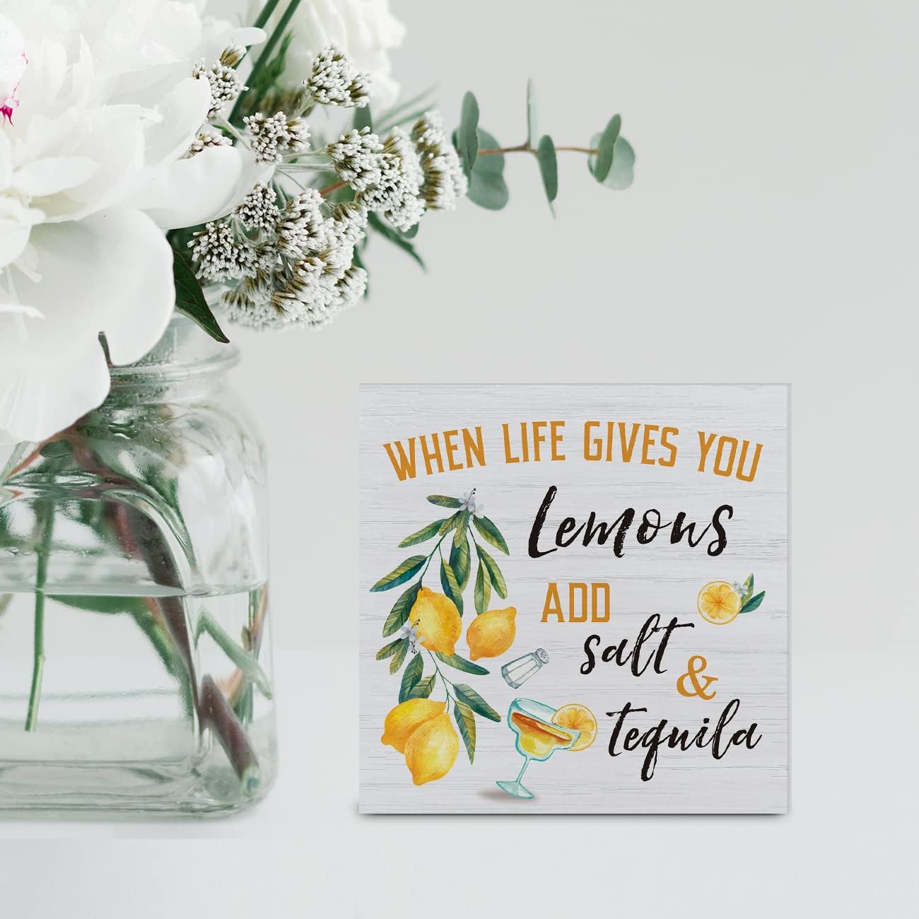 Fresh Lemons Wood Box Sign Decor Desk Sign Lemon Quote Wooden Box Block Sign Rustic Home Kitchen Bar Shelf Wall Decoration