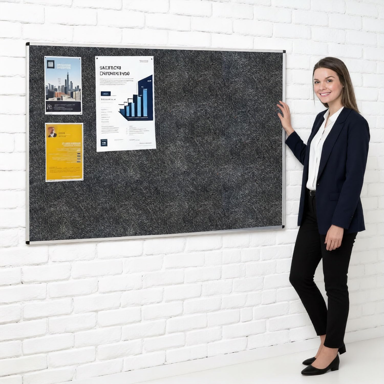 Metroplan Fire-Retardant Aluminium Frame Noticeboard, 120 x 180 cm, Charcoal Pinboard, Wall-Mounted, 12 Colour Pinboard Options - Ideal for Office, Classroom, Notice Displays