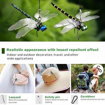 Dragonfly Hat Clip Realistic Simulated Dragonfly with Hook Clip Attach to Backpack Hat for Indoor Yard Garden Plant Decor (Blue)
