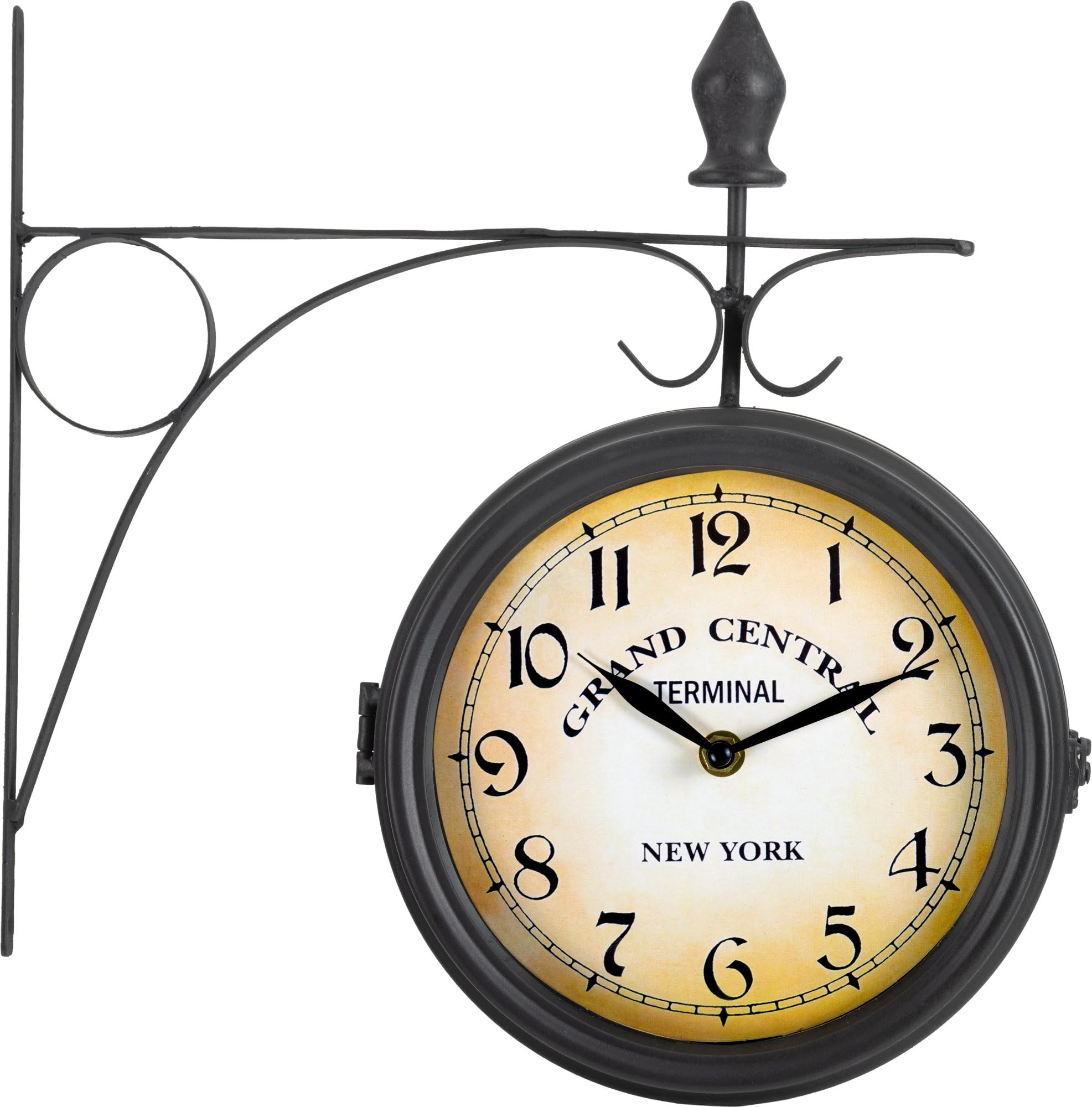 Stagecaptain BHU-4543 BK Reloj de Estación Grande con Soporte de Pared | Reloj de pared con carcasa metálica y soporte de pared integrado, Movimiento de cuarzo a pilas, Diámetro de la esfera: 25 cm