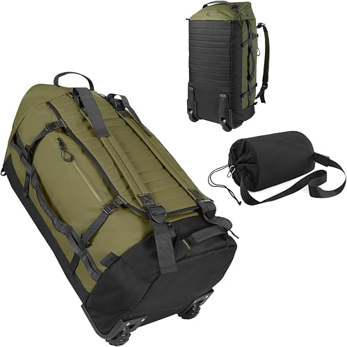 85L 29“ Foldable Rolling Backpack with Wheels, Soft-side Travel Duffle Bag with Separate Shoe Compartment, Full Quilted Bottom, Army Green, Casual