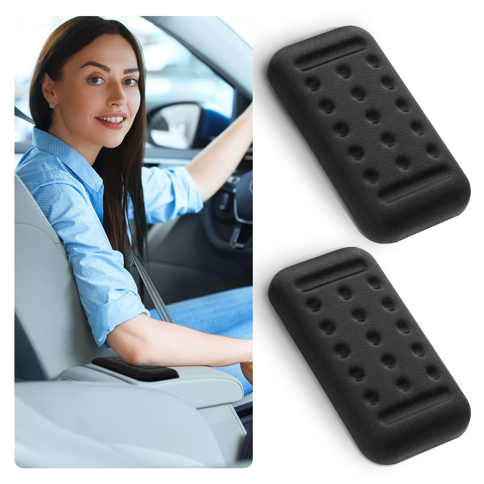 SOMUCH 2PCS Car Armrest Pads, Memory Foam Elbow Cushion for Pain Relief and Enhanced Support, Universal Vehicle Door Armrest Accessories (Black)