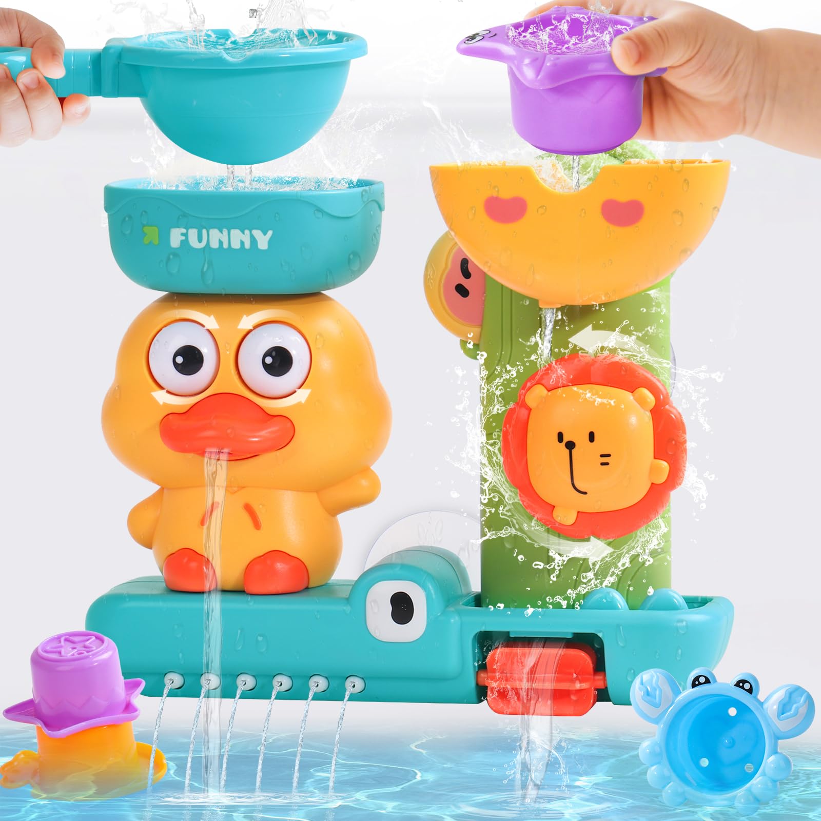 Bath Toys, Baby Bath Toys For 1 2 Year Old Boys Girls Toddler Kids Bathtub Toys For 2 3 Year Old Boy Girl With 3 Stackable Cups & 1 Spoon, 1st Birthday Gifts For Girls Boys Present for 1 2 3 year old