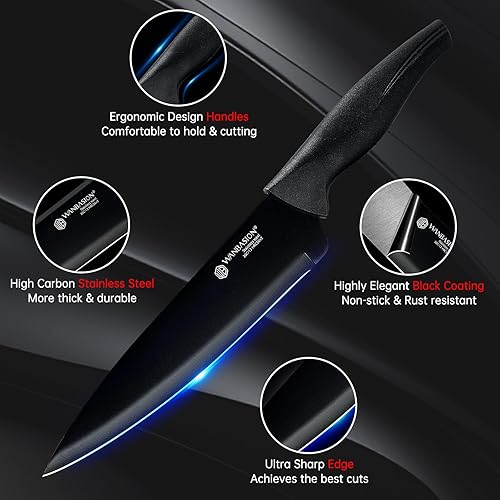 Miniatura 3 de Wanbasion Juego de 15 cuchillos de cocina con afilador, juego de cuchillos de cocina afilados con bloque, juego de cuchillos de acero inoxidable con