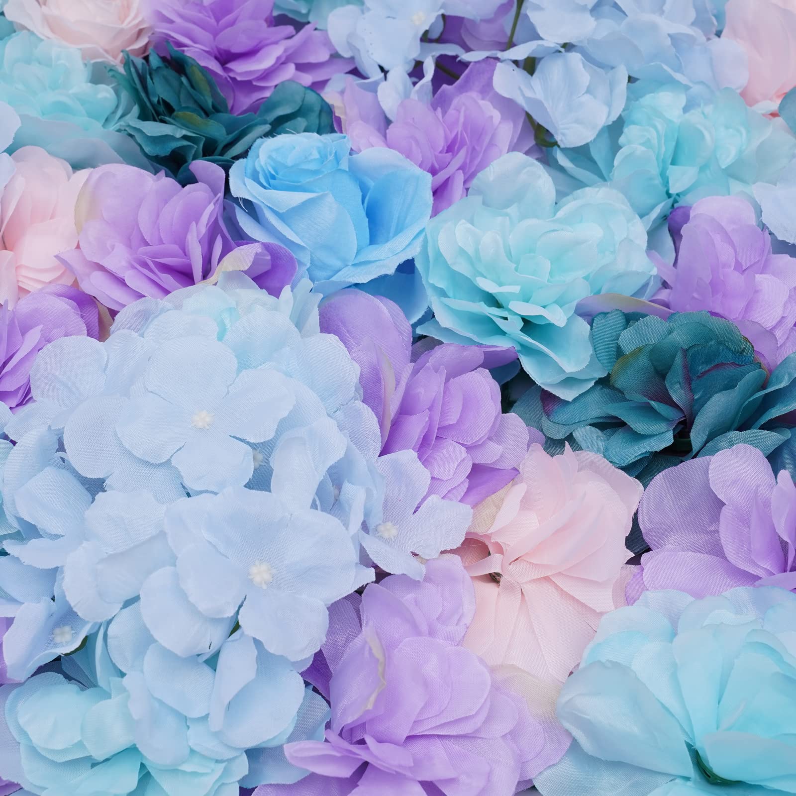Rosenwand Künstliche Blumenwand 3D Blumen 6 Stück Kunstblumen 40x60cm Pflanzenwand (Orchidee Hortensie Rose) - Blau, Violett, Rosa