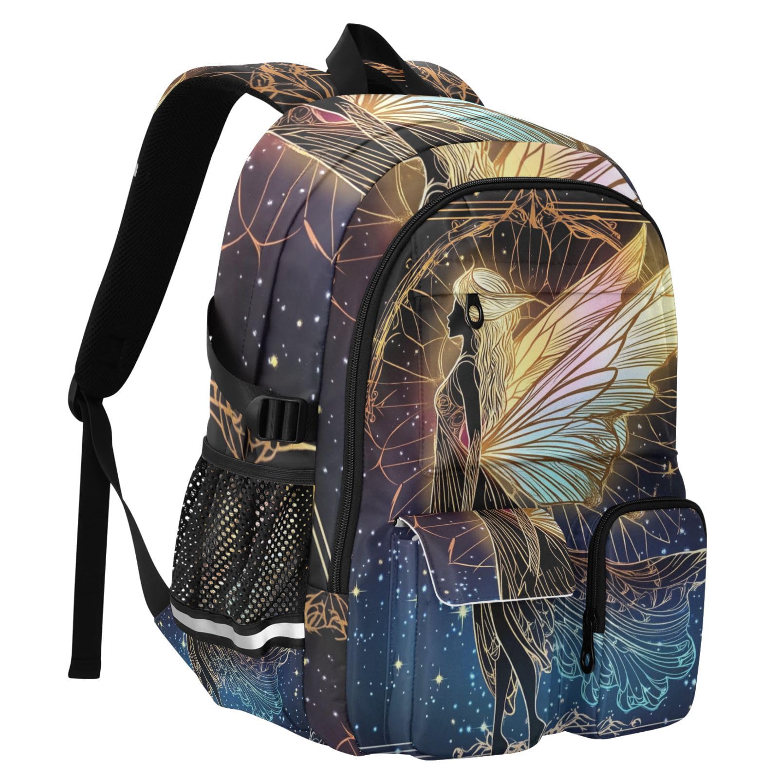 Sac à dos de voyage pour femme et homme - Motif fée fluo - Pour l'école, l'université - Sac à dos d'ordinateur léger et décontracté de 44,5 cm