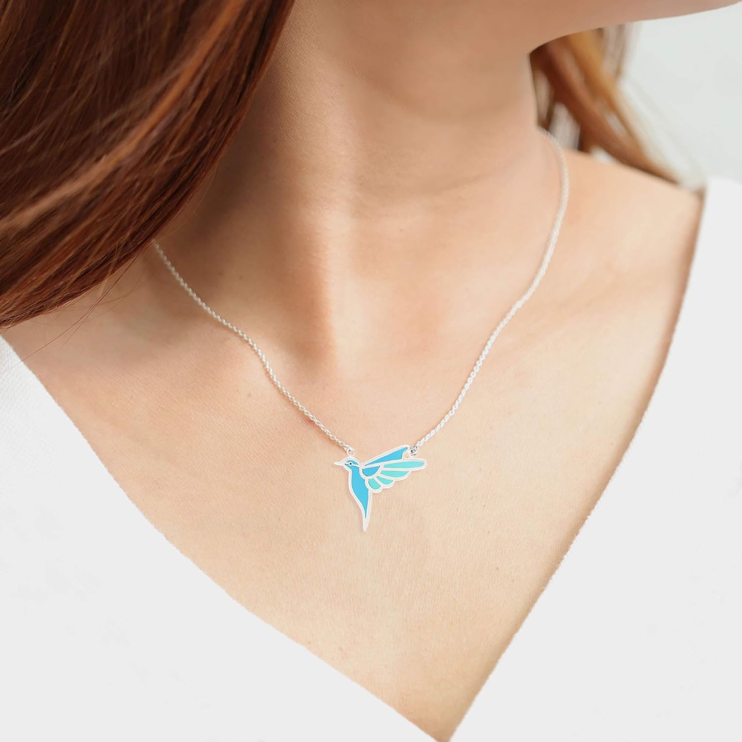 Boma Jewelry Sterling Silver Blue Resin Bird Necklace, 18 Inches - Image 2