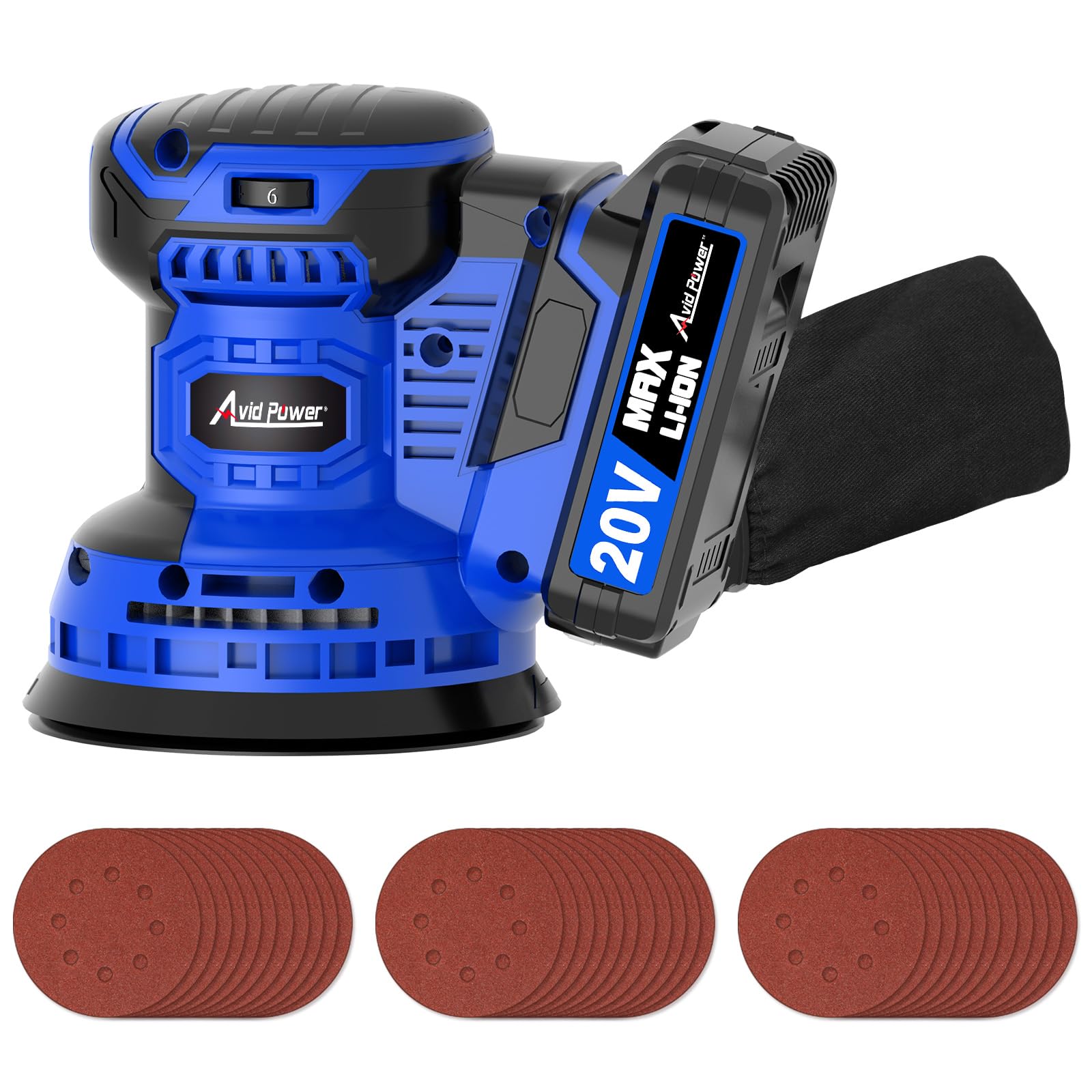 AVID POWER 20V Cordless Random Orbital Sander Tool 5”, 6 Variable Speeds