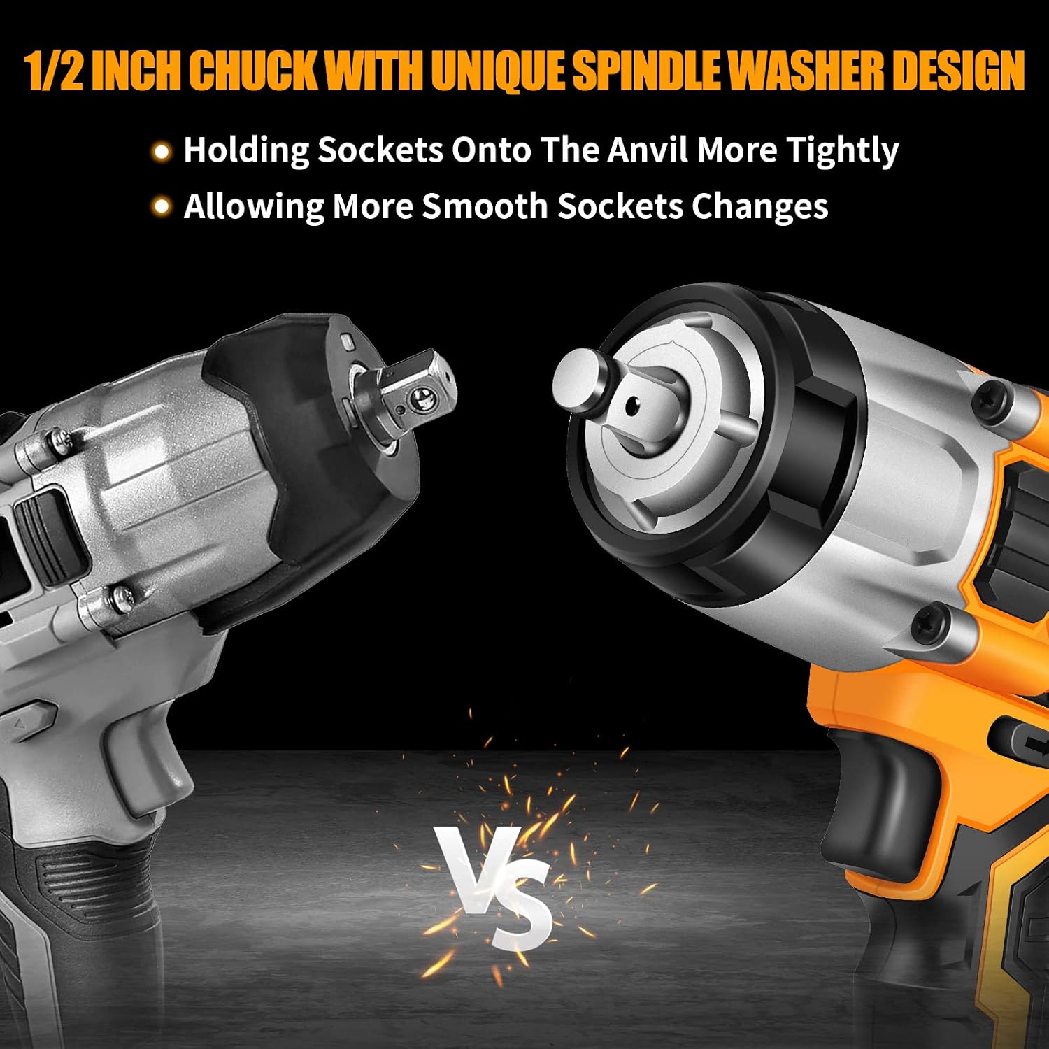 WORKSITE 1/2 Impact Gun Cordless Impact Wrench 1/2 Inch w/Max Torque 370 Ft-lbs (500N.m) Impact Gun with 4.0A Battery, 4 Drive Impact Sockets and Fast Charger