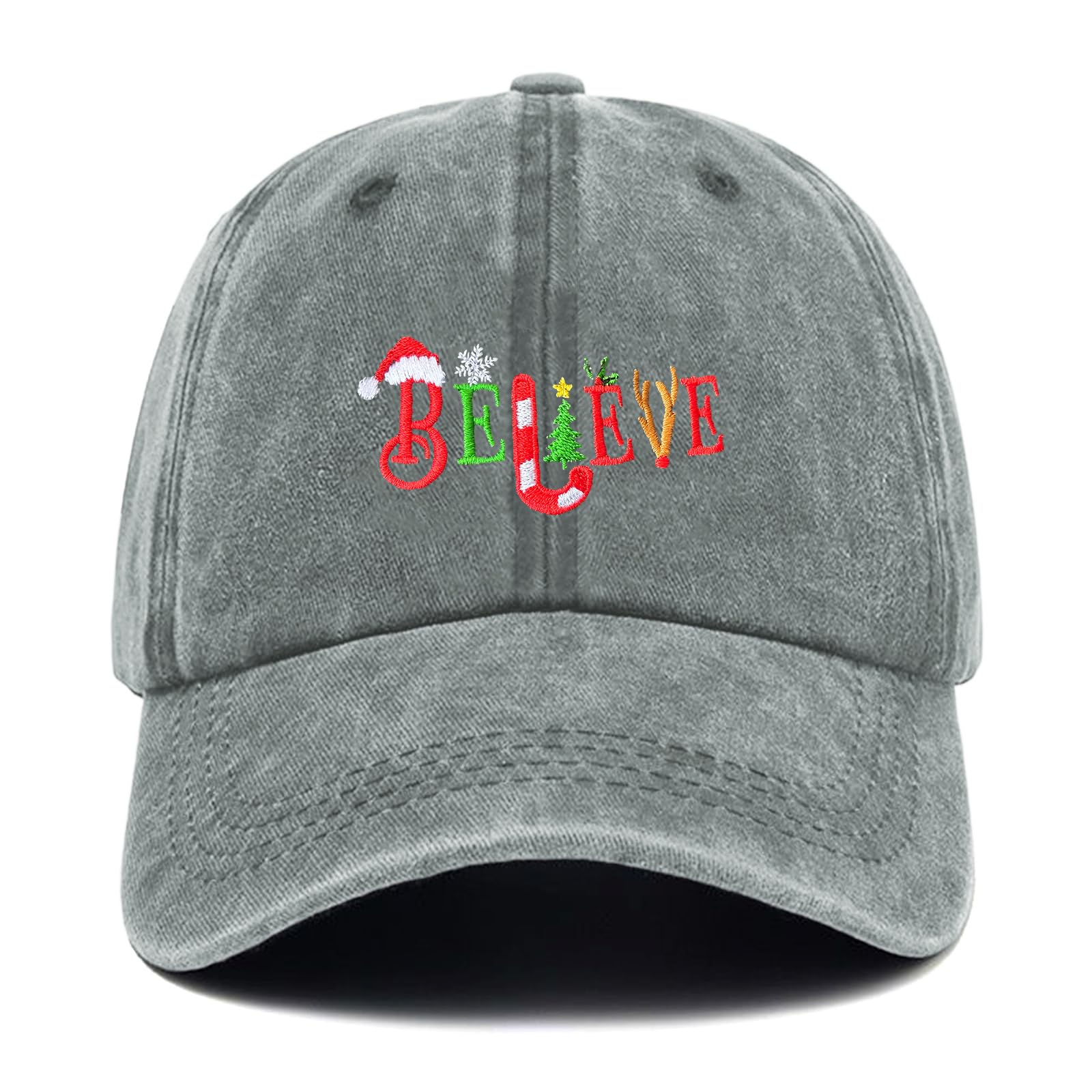Gaakvrr Unisex Grey Christmas Baseball Hat Snapback Hats For Men Women Fashion Embroidered Dad Baseball Caps(Grey)