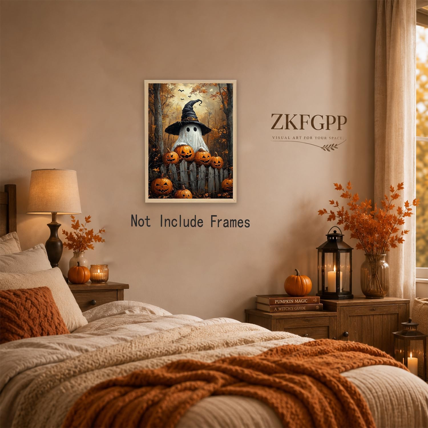 ZKFGPP Halloween Ghost with Witch Hat Canvas Wall Art Poster 12x16 inch