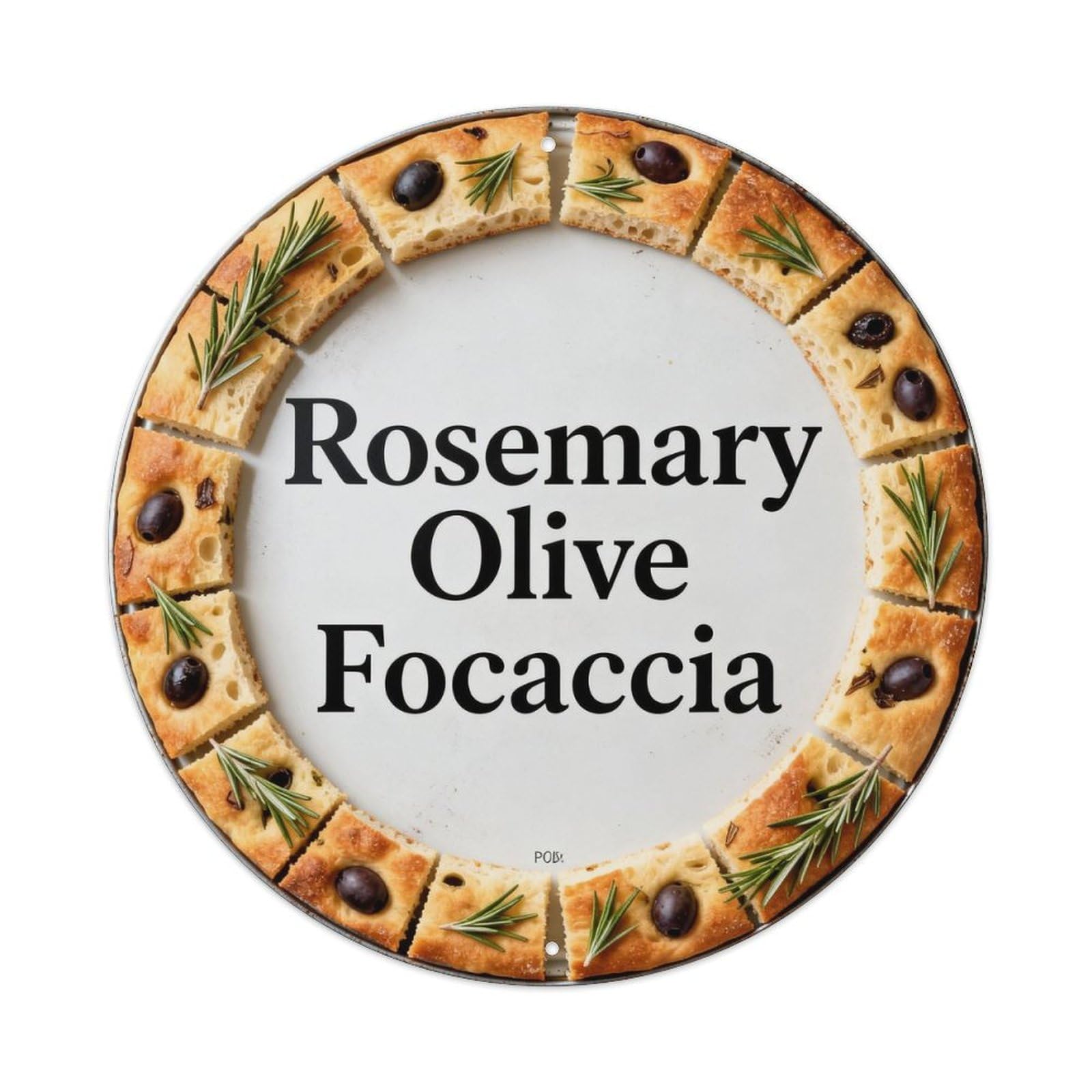 Rosemary Olive Focaccia Metal Tin Sign Plaque