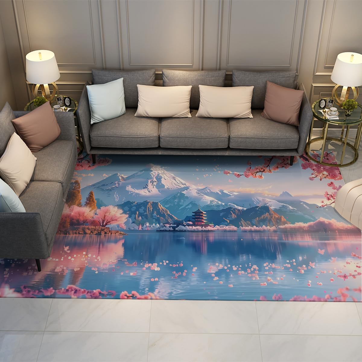 Tapis japonais montagnes enneigées pour créer un cocon de douceur