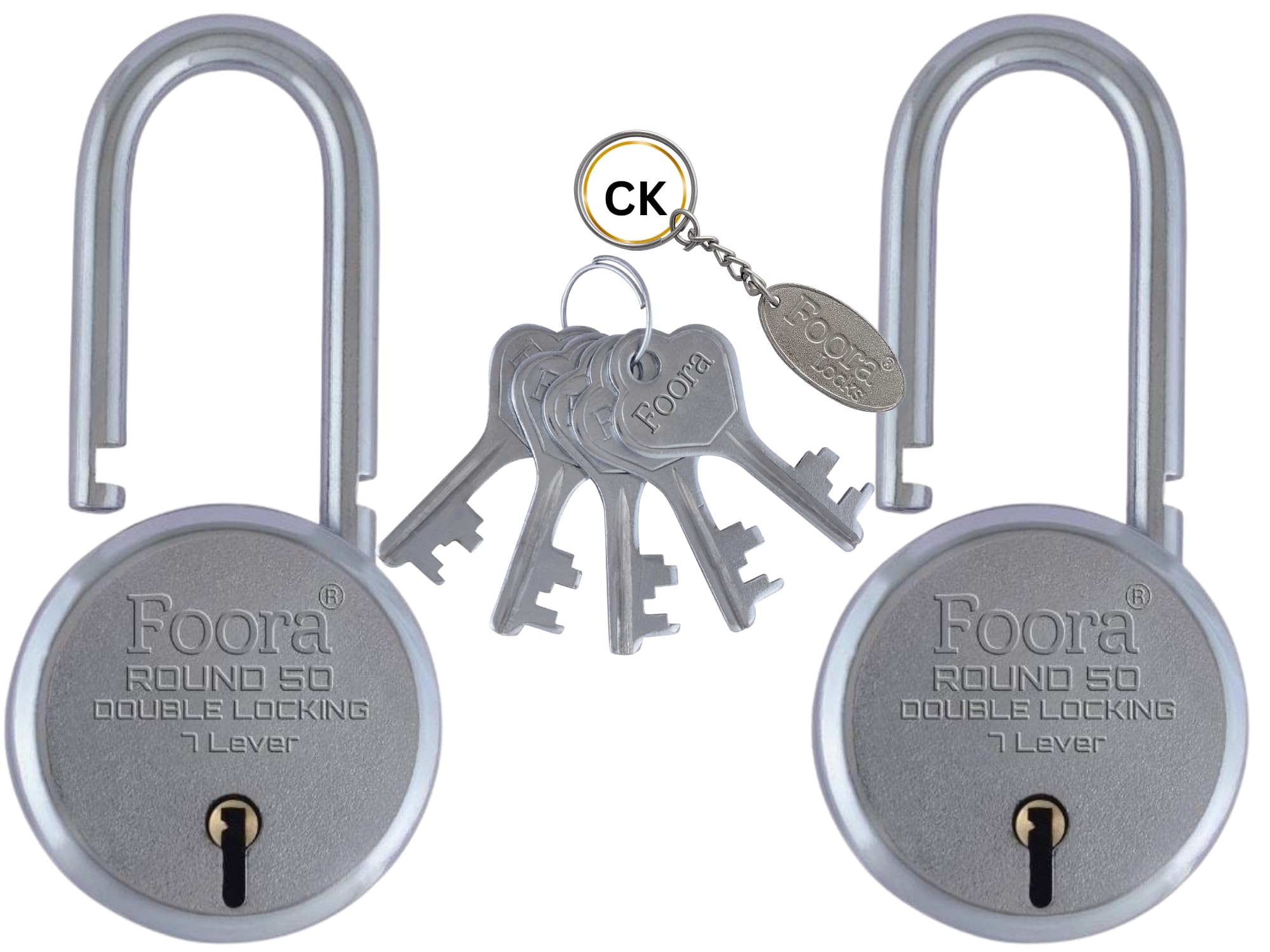 Foora Small Lock and Keys, Long Neck Shackle Door Lock for Home, Shop Same Key for Multiple Lock, 2 Padlock 5 Same Key Lock Set, Common Key Lock Set of 2 Silver Finish