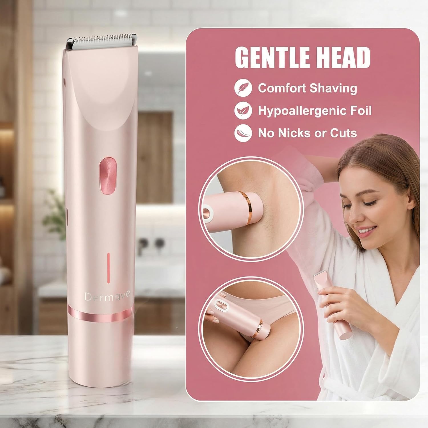 Bikini Shaver - Cordless Electric Wet & Dry Dual-Head Shaver, Washable, Ceramic Blades, USB Rechargeable, Travel Portable Design (Pink) - Image 5