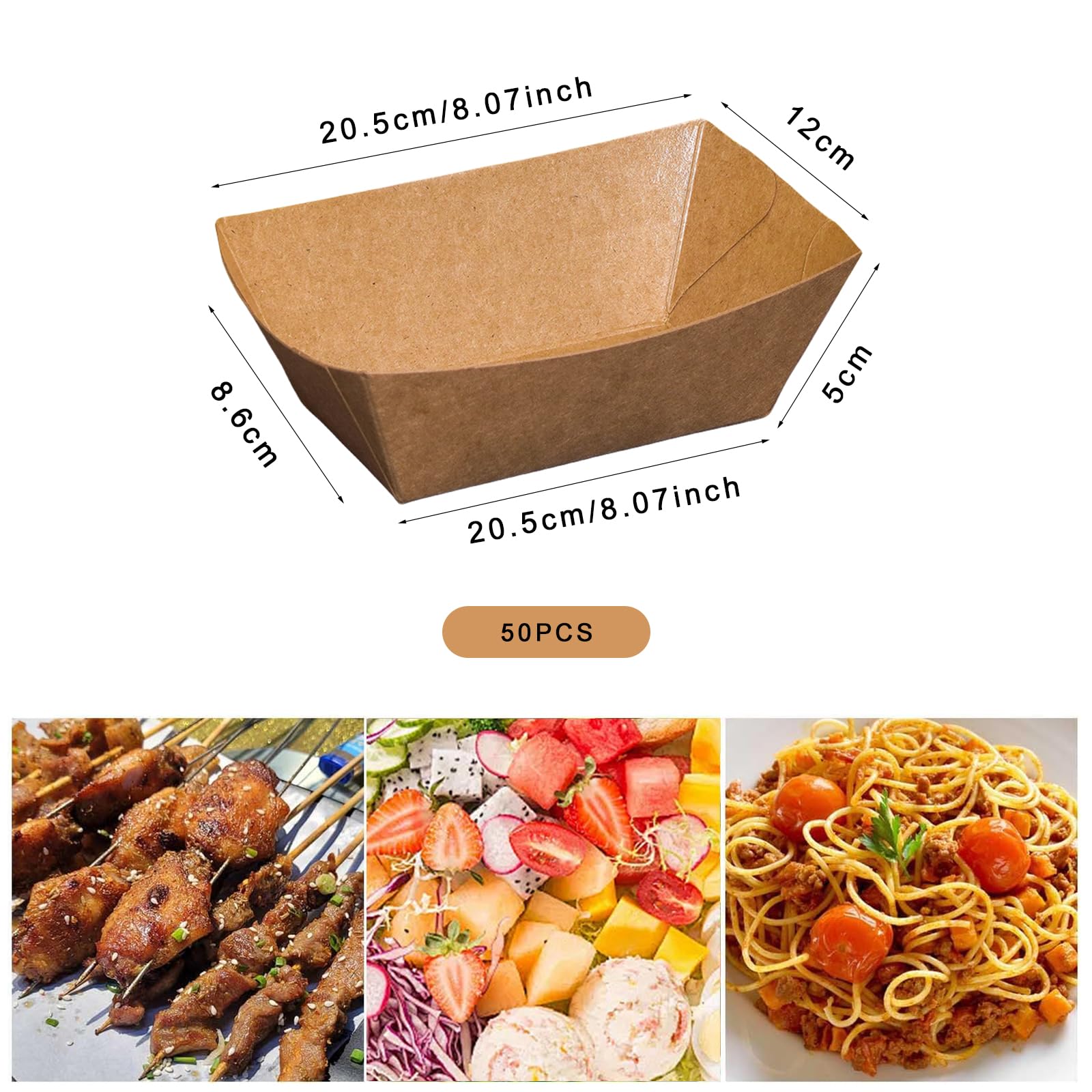 50 Pezzi Vassoi In Cartone Kraft Barchette Per Finger Food Vassoi Cartone A Prova Acqua Olio Piatto Carta Marrone Per Patatine Fritte Per Patatine, Snack, Amaretti, Salsicce Al Curry, Insalata