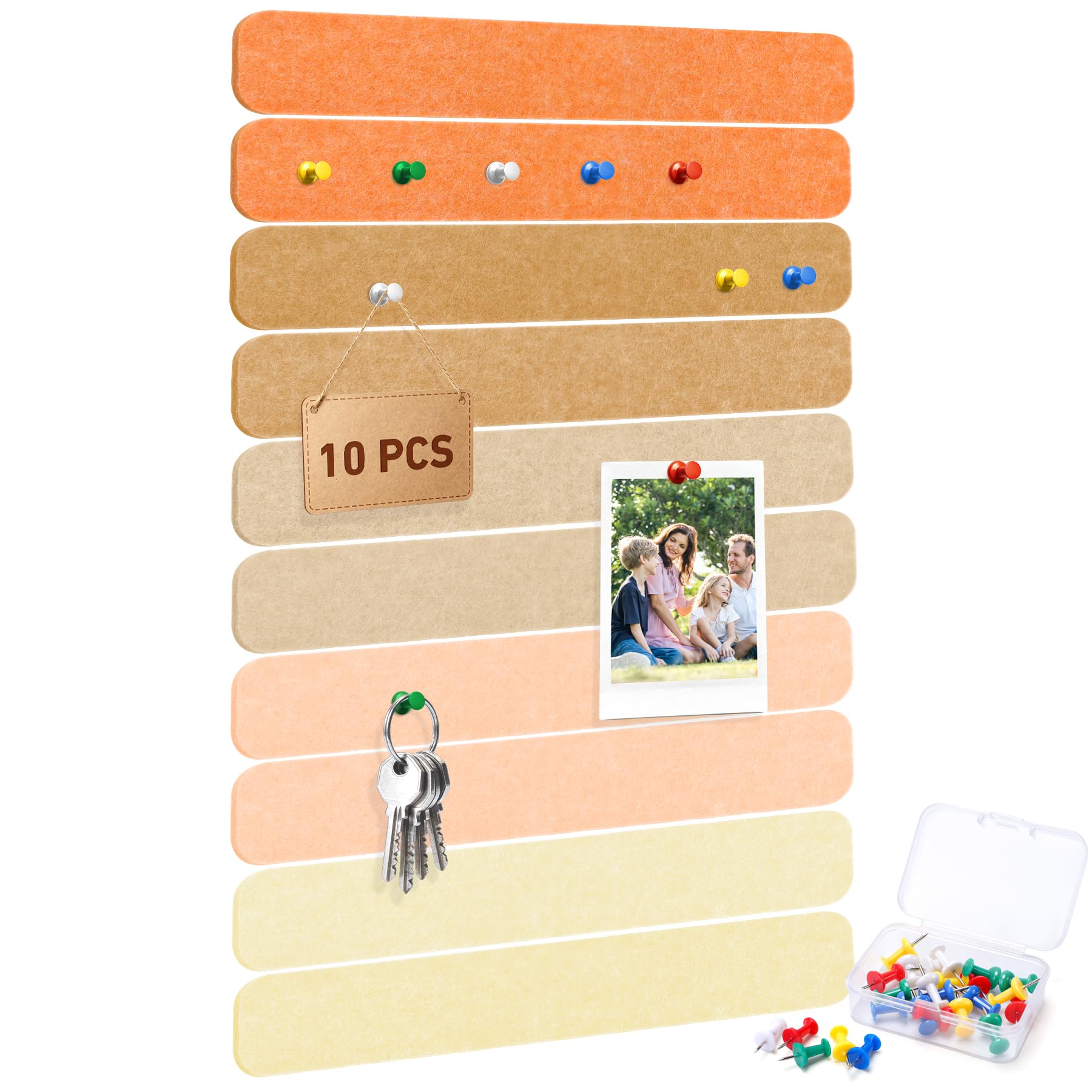 HAUTOCO Felt Pin Board Bar Strips, 10 Self Adhesive Notice Board with 20 Push Pins, 33X5cm Small Bulletin Strips for Wall Office Home Bedroom Decor, Corkboards Alternative-Linen Mix