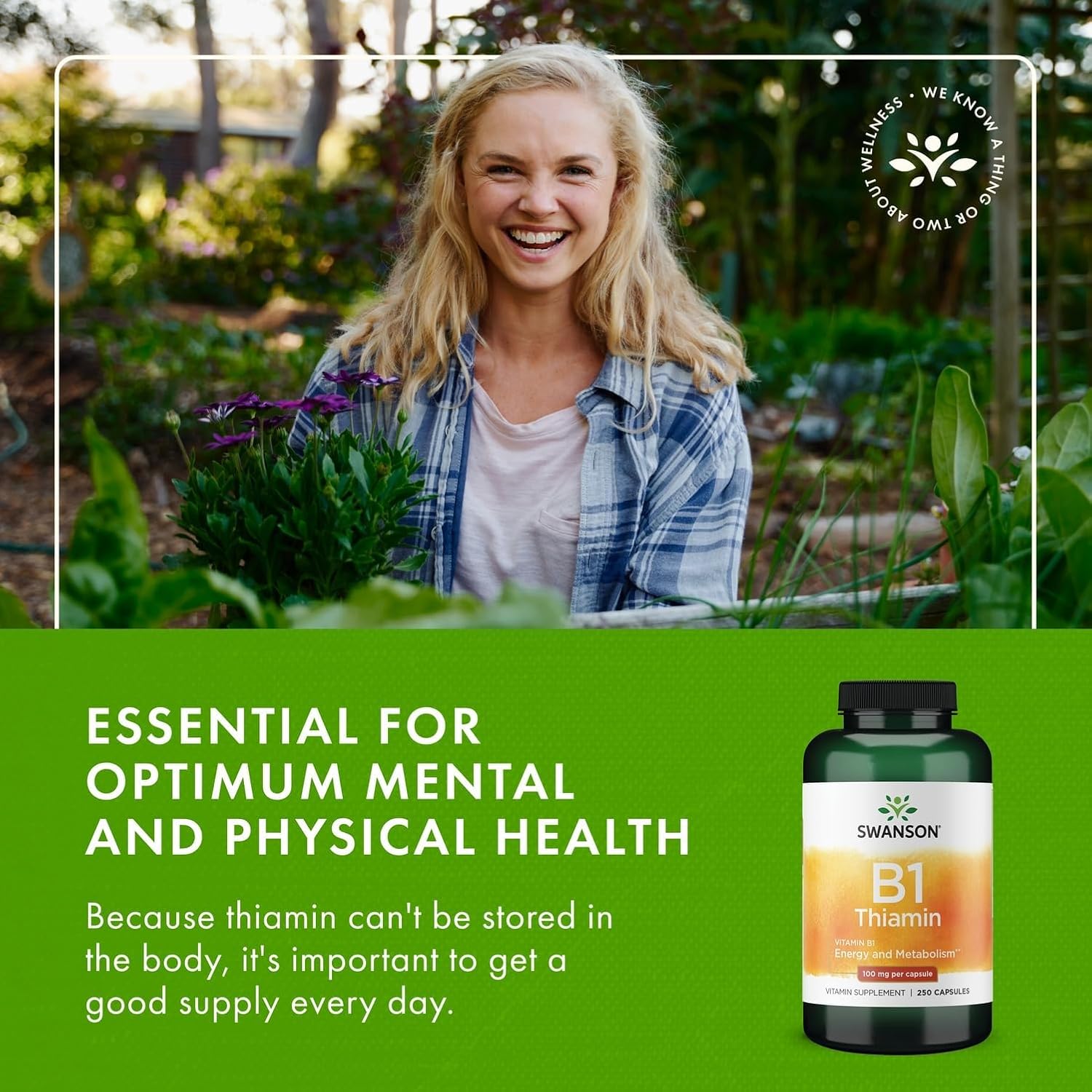 Swanson Vitamin B1 (Thiamin) - Promotes Healthy Metabolism and Provides Energy Support - Natural Vitamin Supplement Supporting Optimum Nerve Cell Function - (250 Capsules, 100mg Each) (2 Pack)