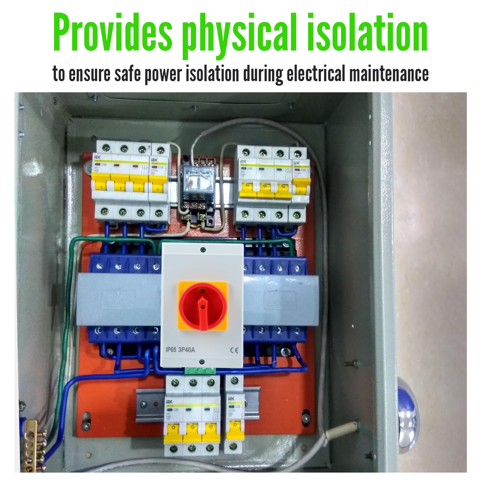 SWAWIS 40A Interrupteur Principal 3 Pôles, Interrupteur Rotatif avec Boîtier pour Connecter Interrupteurs et Séparer Petits Circuits, IP65