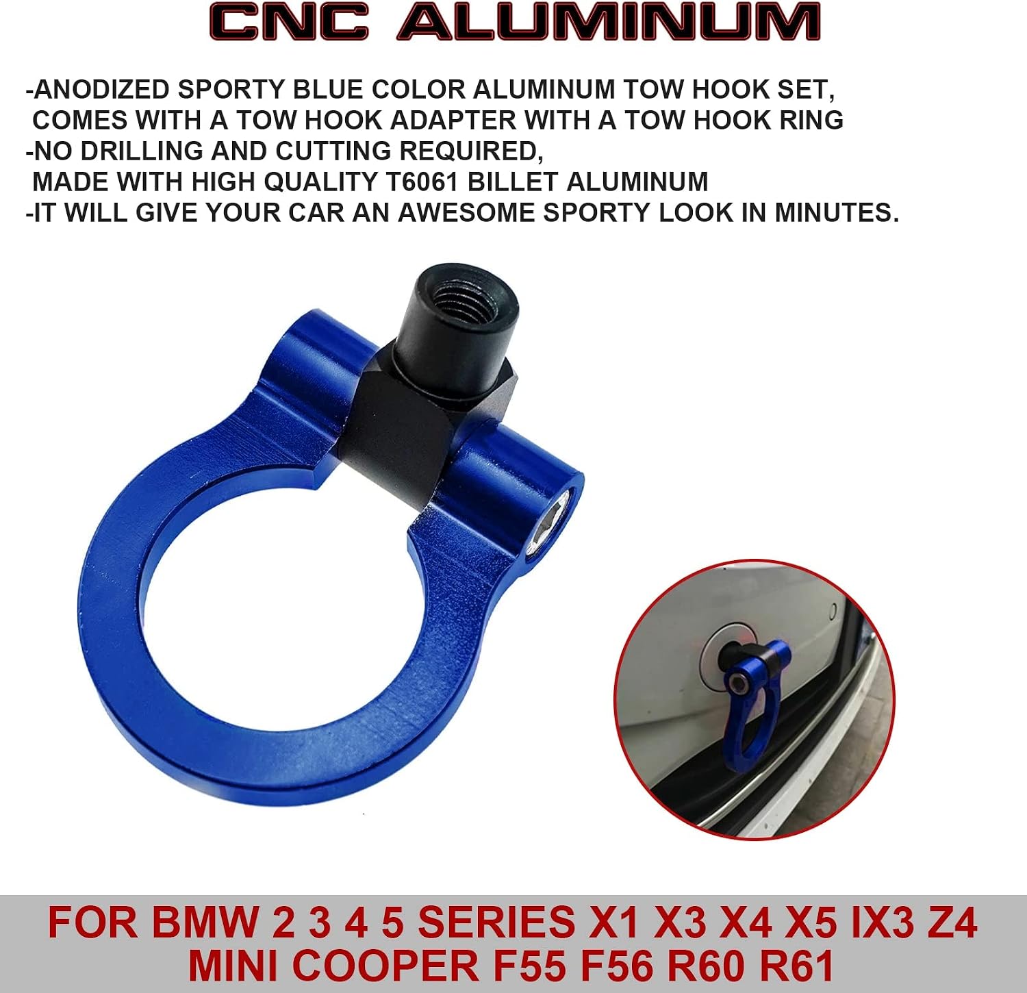 x xotic tech JDM Sport Track Racing Style CNC Aluminum Screw-on Tow Hook Front Rear Bumper Compatible with BMW 2 3 4 5 Series X1 X3 X4 X5 IX3 Z4 or Mini Cooper F55 F56 R60 R61 (Blue)