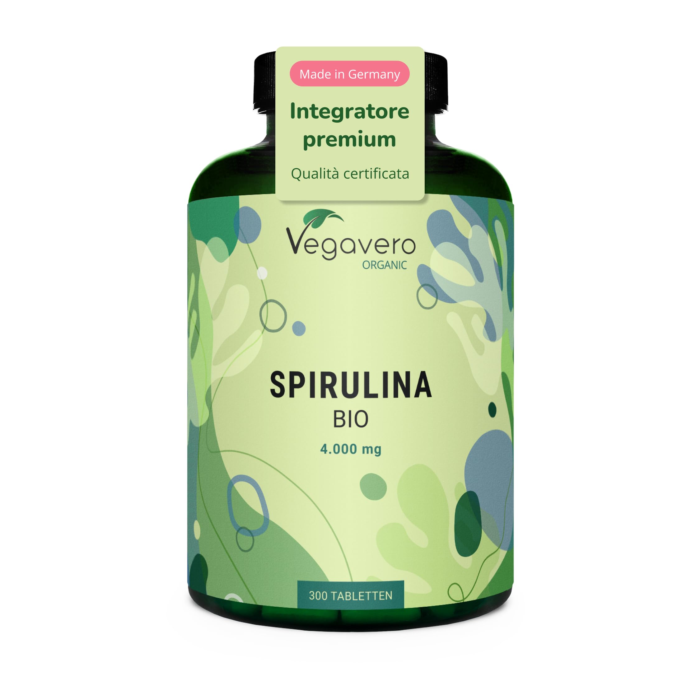 Spirulina Bio | 4.000 al giorno – 1.000 mg per compressa | 3,9% di Ficocianina | 100% Pura e Biologica | Alga Spirulin Platensis | Certificata in Laboratorio Tedesco | Vegavero®
