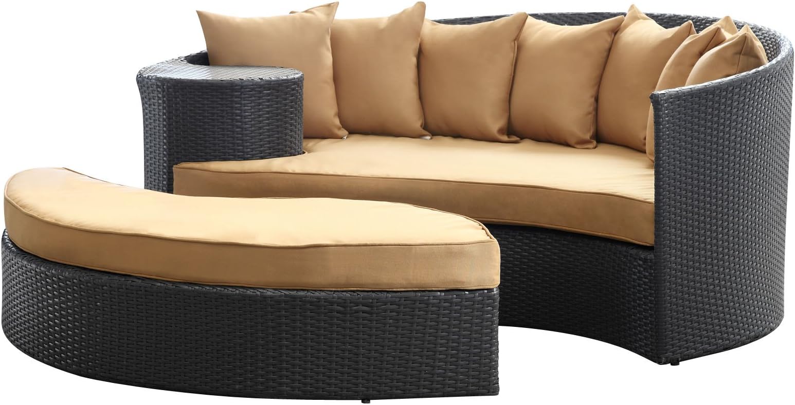 Modway Taiji Wicker Rattan Outdoor Patio Sectional Daybed in Espresso Mocha