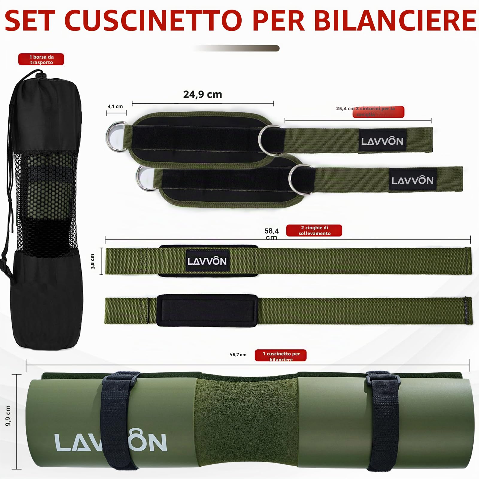 Barbell Pad Set-Cuscino Bilanciere Squat, Cuscinetti Affondi e Hip Thrust, Collo e Spalle Supporto Pad, Grande per Cuscinetto Olimpico Standard Per Bilanciere,Con Cinghie Per Caviglia,Cinghie