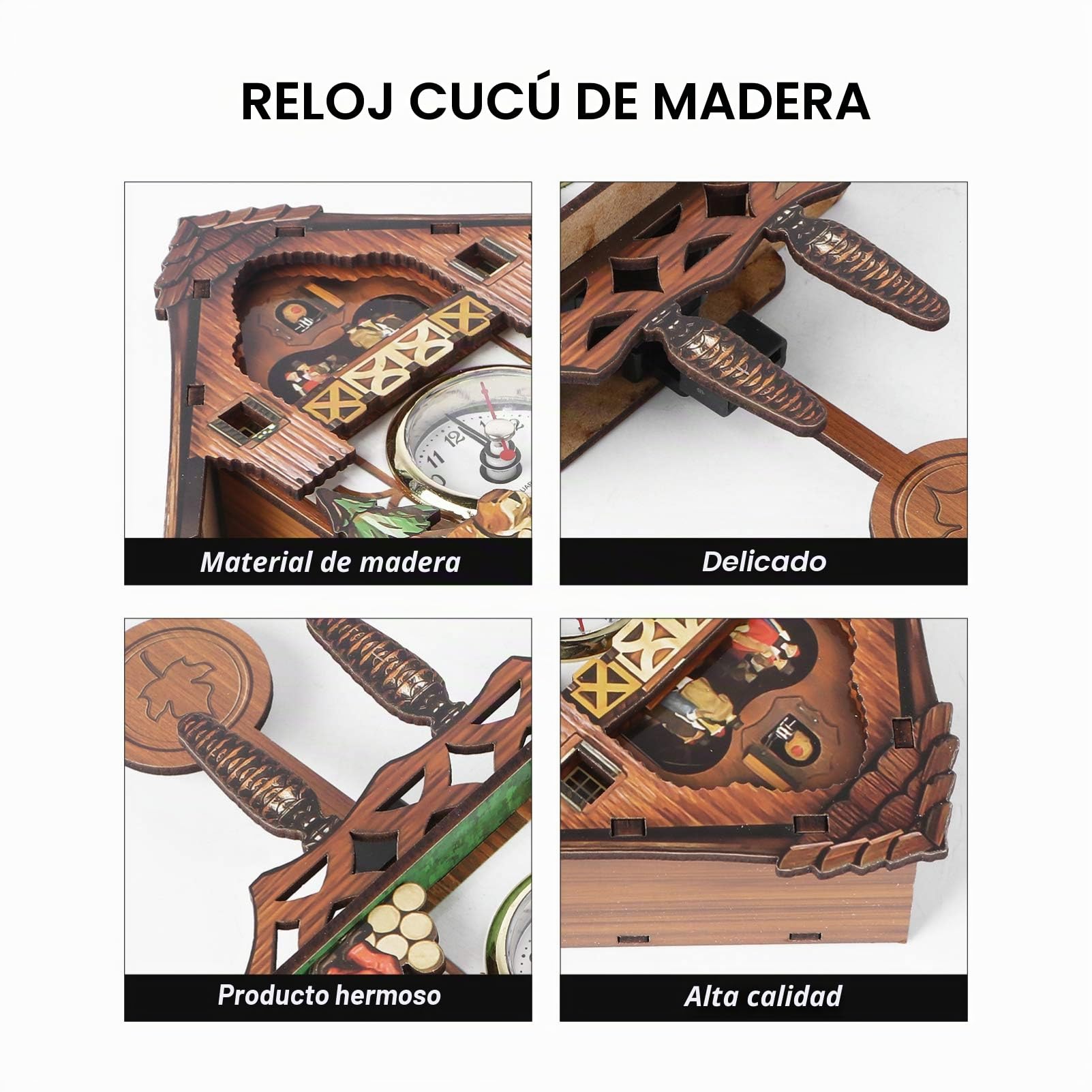VOSAREA - Reloj de pared de madera con forma de cuco de péndulo antiguo para decoración del hogar y la habitación de los niños