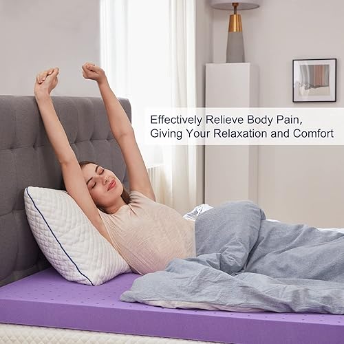 Miniatura 6 de SINWEEK Cubrecolchón de espuma viscoelástica de gel de 2 pulgadas, ventilado, suave, para aliviar la presión, almohadilla para colchón, cubrecolchón